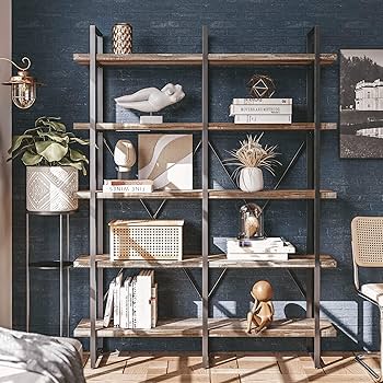 洋書 INDUSTRIAL CHIC Amazon.com: IRONCK Bookshelf, Double Wide 5-Tier Open